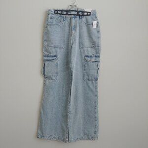 NEW WITH TAGS Aeropostale Wide Leg Cargo jeans light blue denim Medium Aero